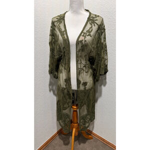 Dizzy Gal Kimono Duster Cardigan Size M Green Lace Long WhimsiGoth